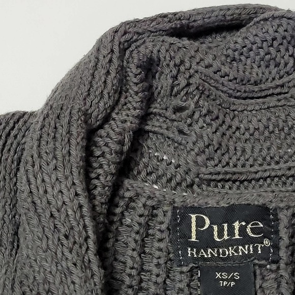 Pure Women's Hand Knit Open Front Cardigan Sweater Dark Gray Size XS - Picture 5 of 12